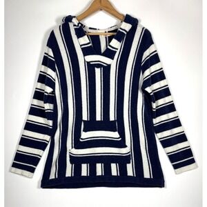Faherty Baja Sweater Poncho Womens Small Blue White Stripe Surf Resort Beachwear